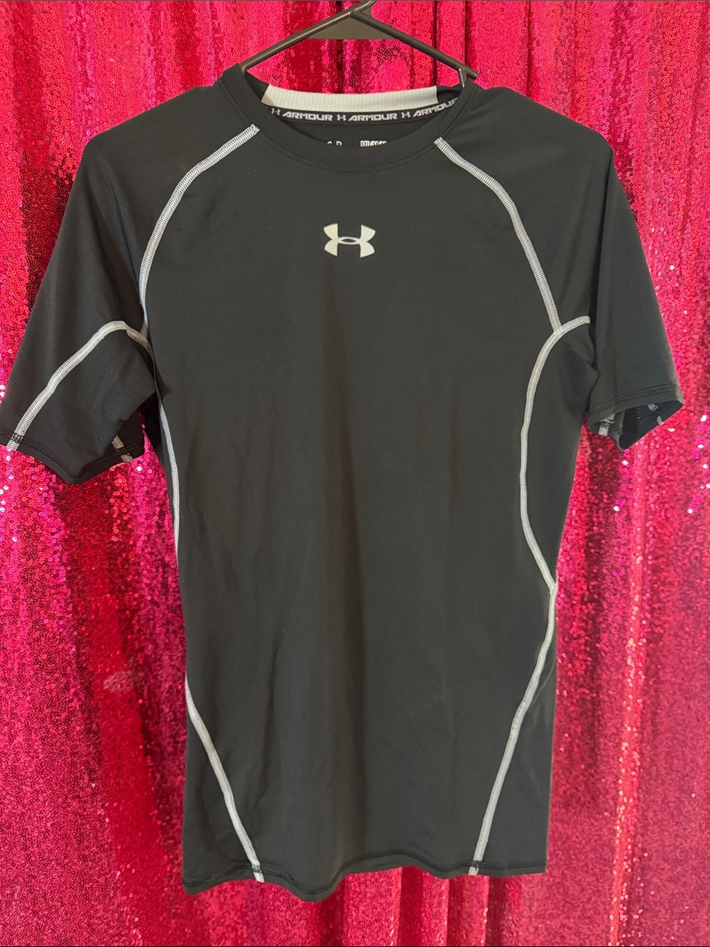 Under Armour Black Short Sleeve Compression Top with Gray Accents